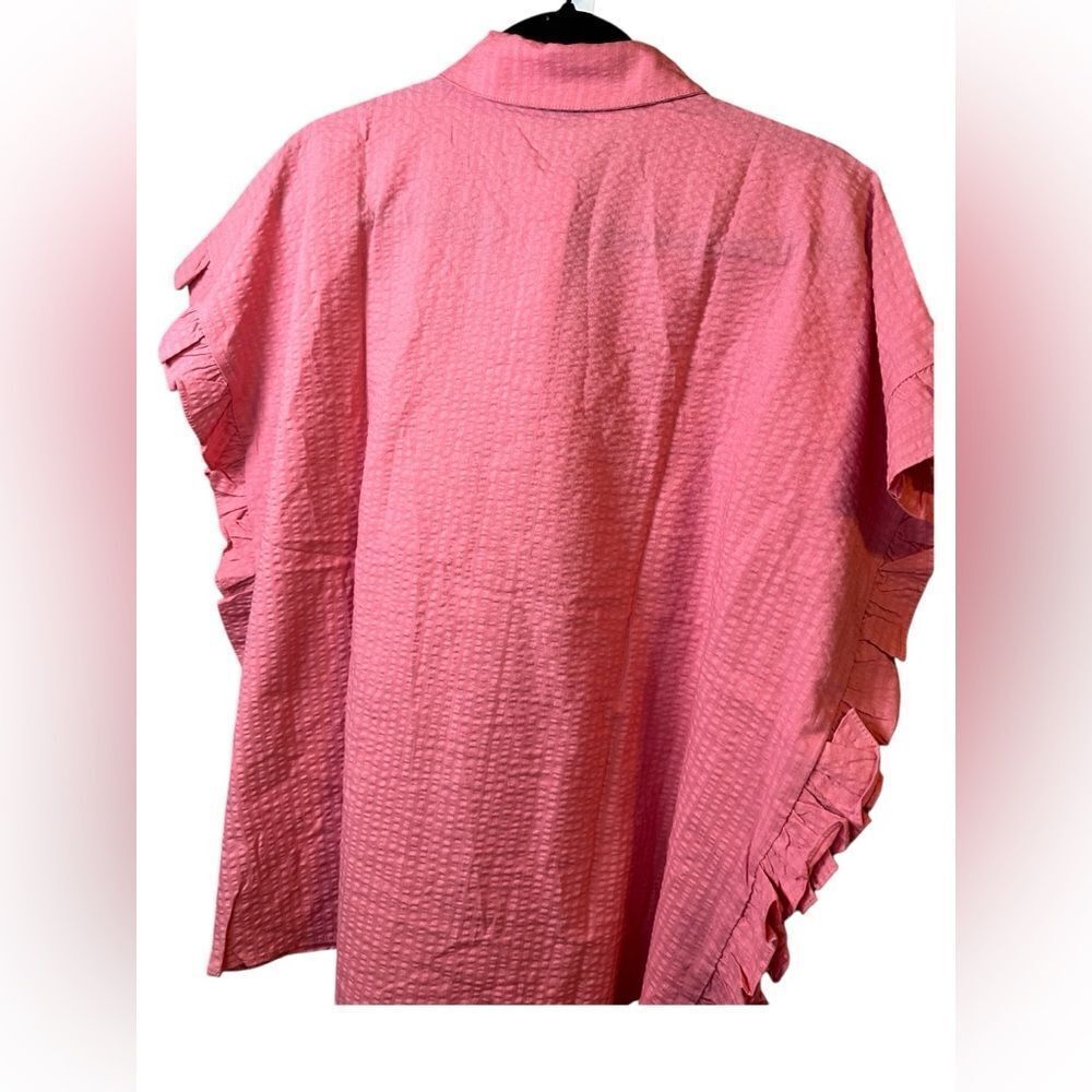 NWT Harshman Women’s Darcy Rose Pink Seersucker Ruffle Blouse Top Oversized- - Picture 11 of 14